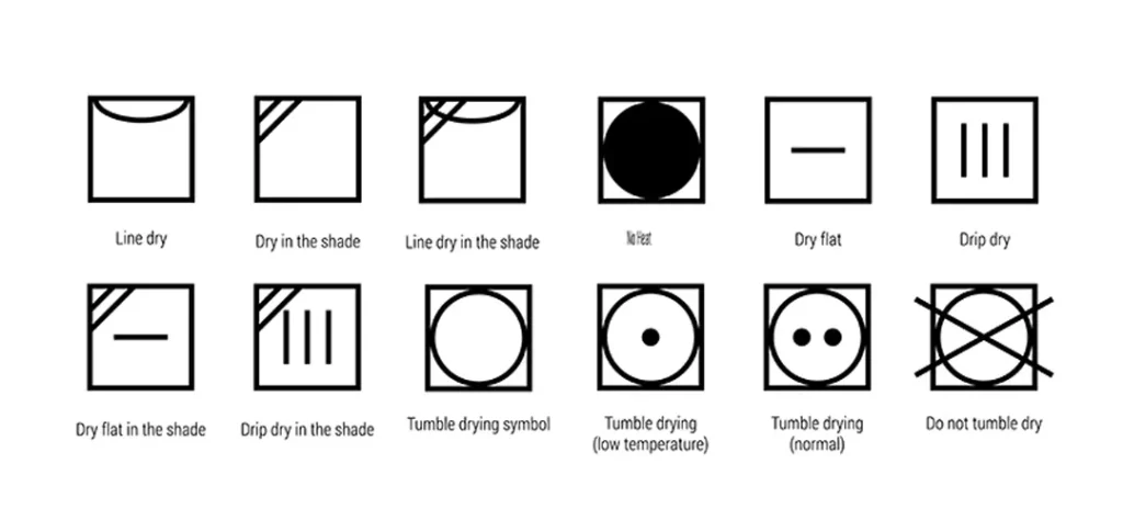علامت‌های مربوط به خشک کردن لباس